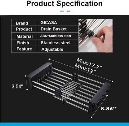 Fossa 20 inch Sink Strainer Drain Telescopic Drain Basket with Adjustable Kitchen Drain Basket
